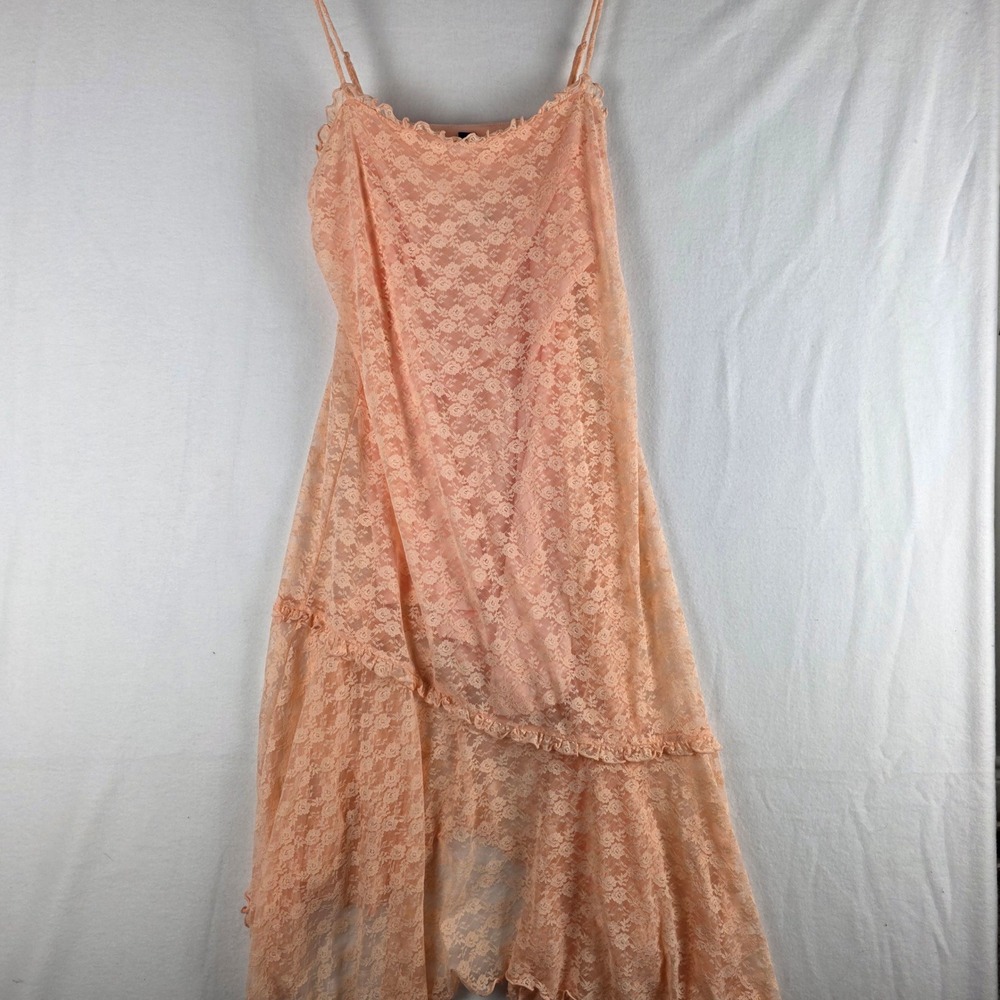 Old Navy Womens XL Peach Floral Lace Asymmetrical Ruffle Midi Dress NWT
